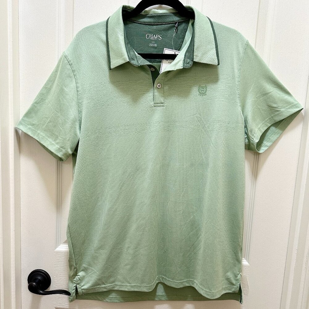 Chaps Men's Golf Polo Shirt Size L Mint Green Slim Fit Short Sleeve Stretch NEW